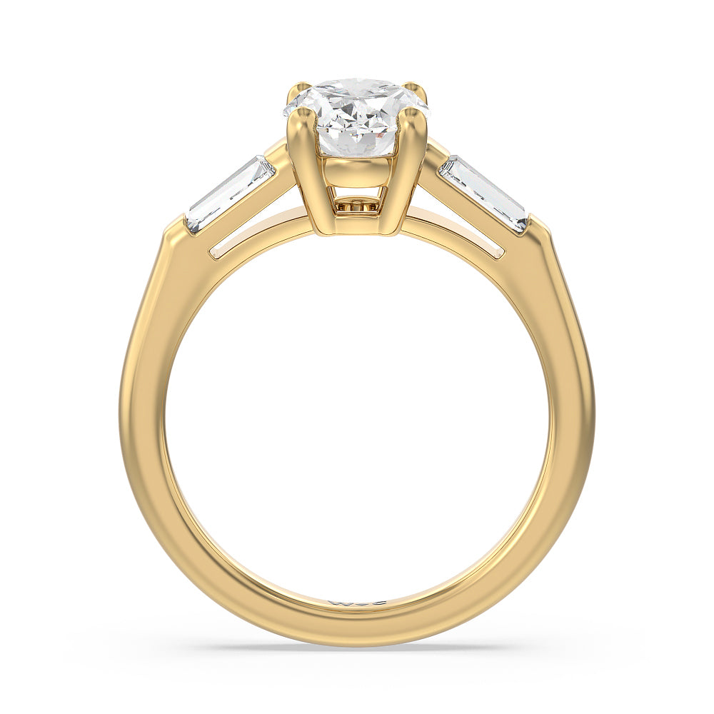 Oval Cut Traditional Three Baguette Engagement Ring with Lab Grown Diamond in 14KT Yellow Gold view 2
