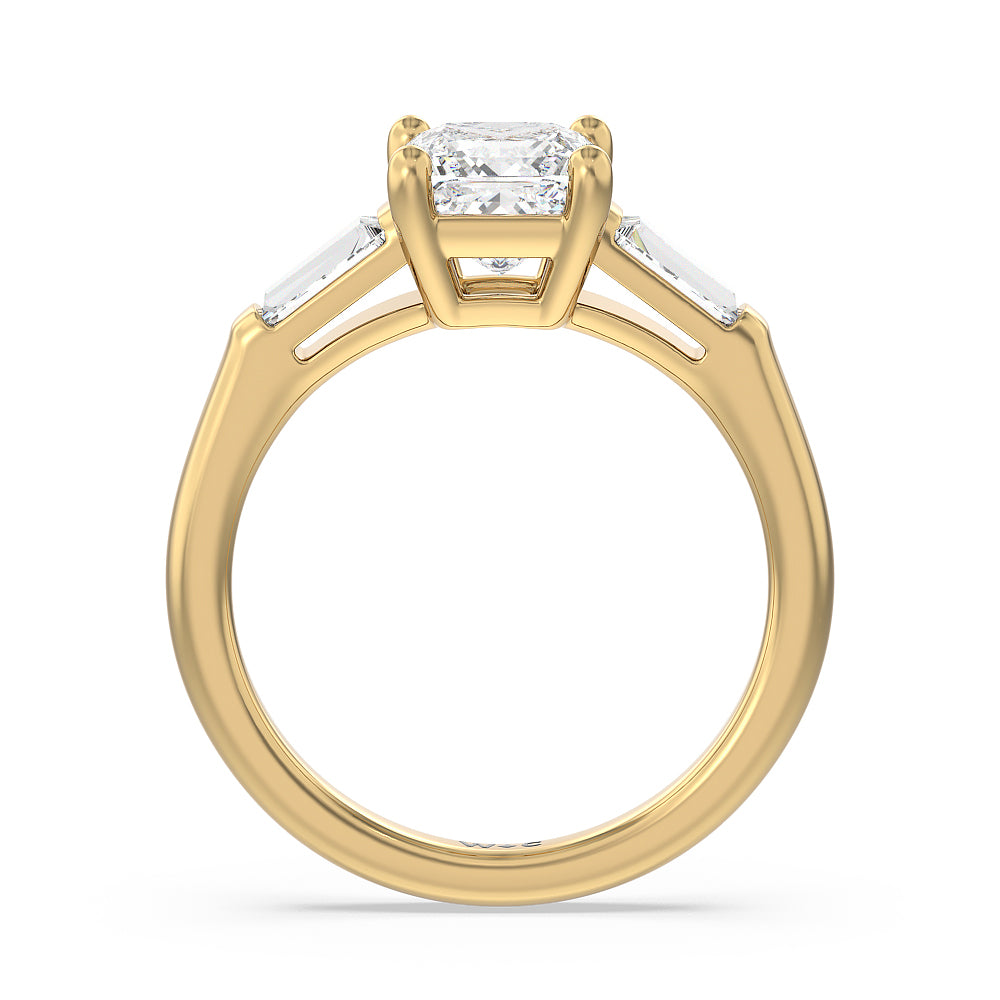 Princess Cut Traditional Three Baguette Engagement Ring with Lab Grown Diamond in 14KT Yellow Gold view 2
