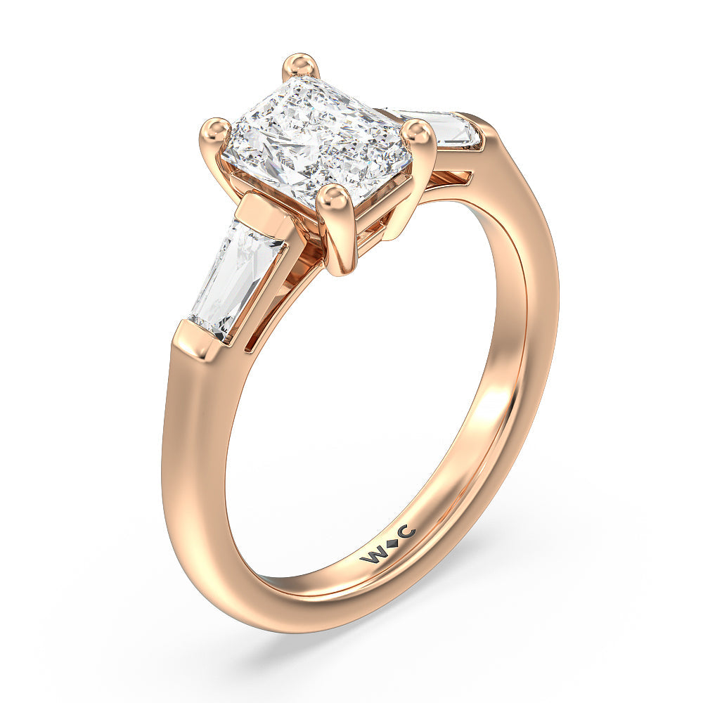 Radiant Cut Traditional Three Baguette Engagement Ring with Lab Grown Diamond in 14KT Rose Gold view 3
