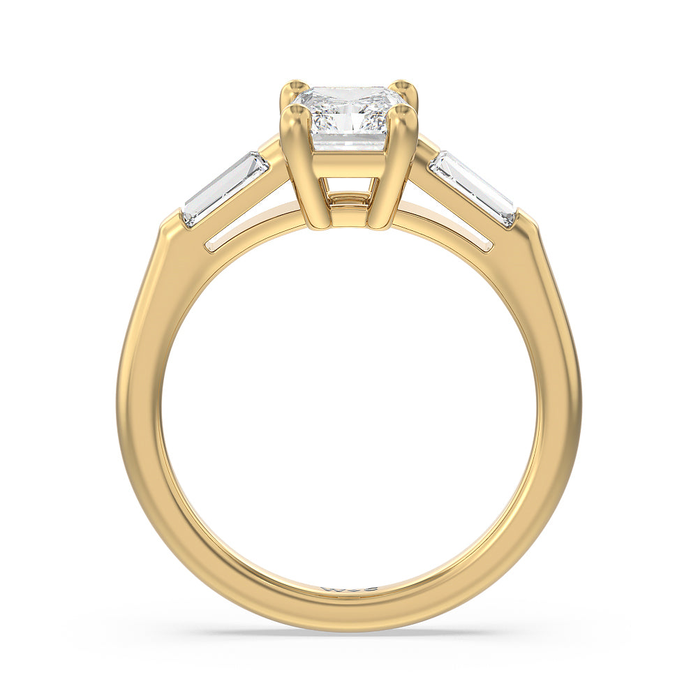 Radiant Cut Traditional Three Baguette Engagement Ring with Lab Grown Diamond in 14KT Yellow Gold view 2

