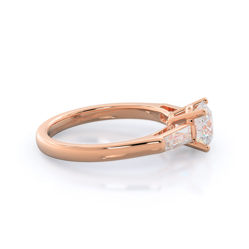 Round Cut Traditional Three Baguette Engagement Ring with Lab Grown Diamond in 14KT Rose Gold view 2
