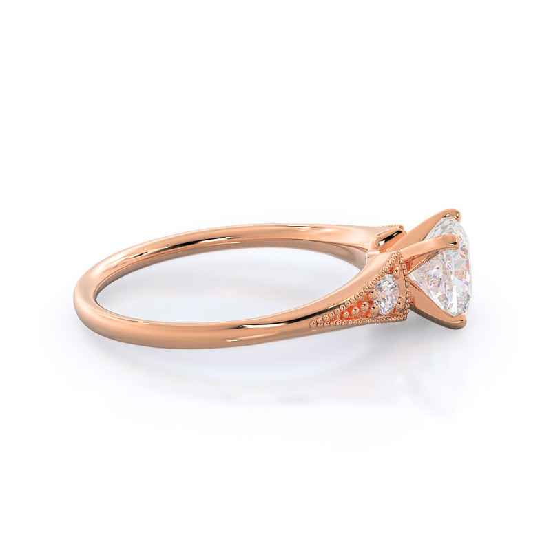 Heirloom Milgrain Diamond Engagement Ring with Cushion Cut Diamond in 14KT Rose Gold view 3
