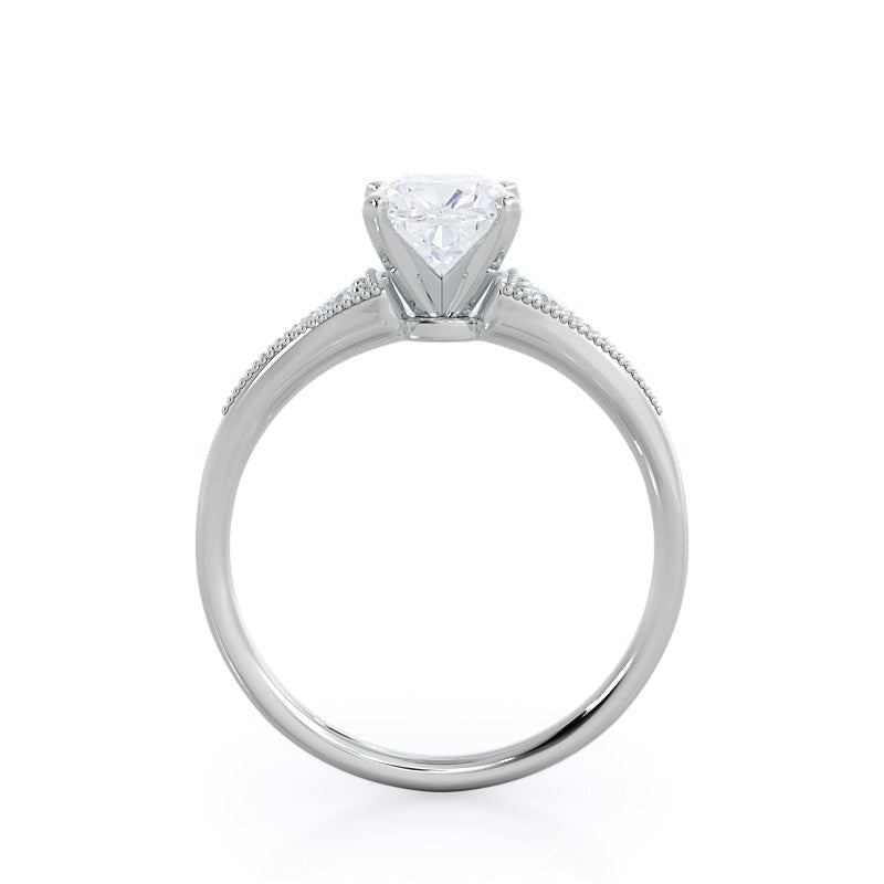 Heirloom Milgrain Diamond Engagement Ring with Cushion Cut Diamond in 14KT Platinum view 2
