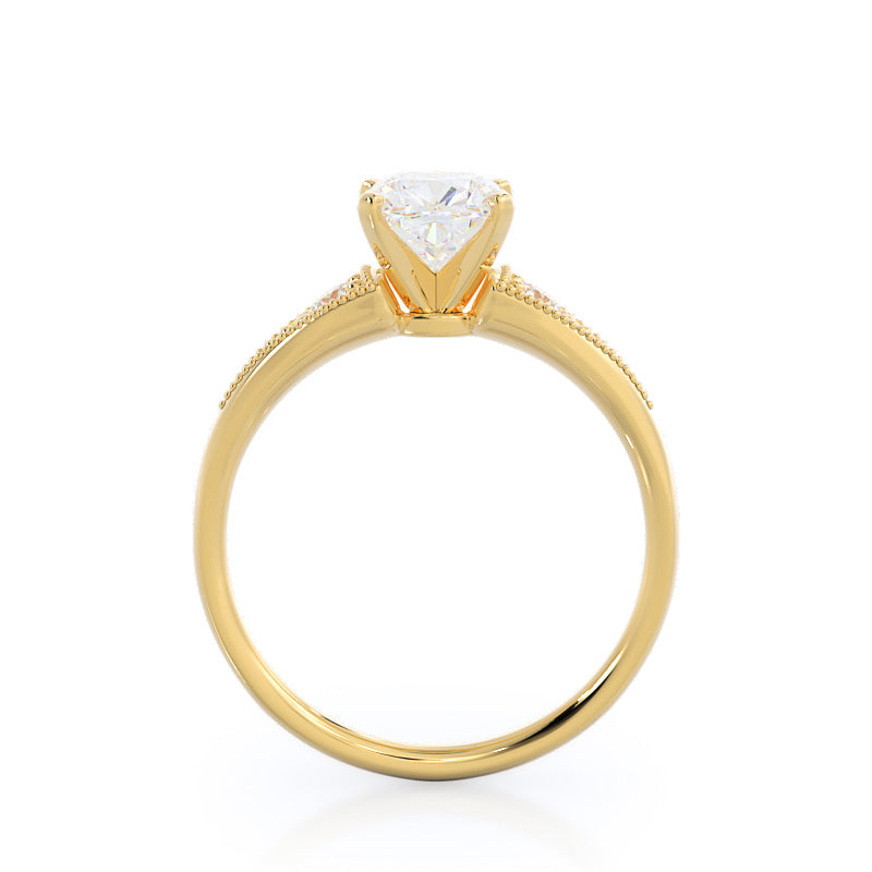 Heirloom Milgrain Diamond Engagement Ring with Cushion Cut Diamond in 14KT Yellow Gold view 2
