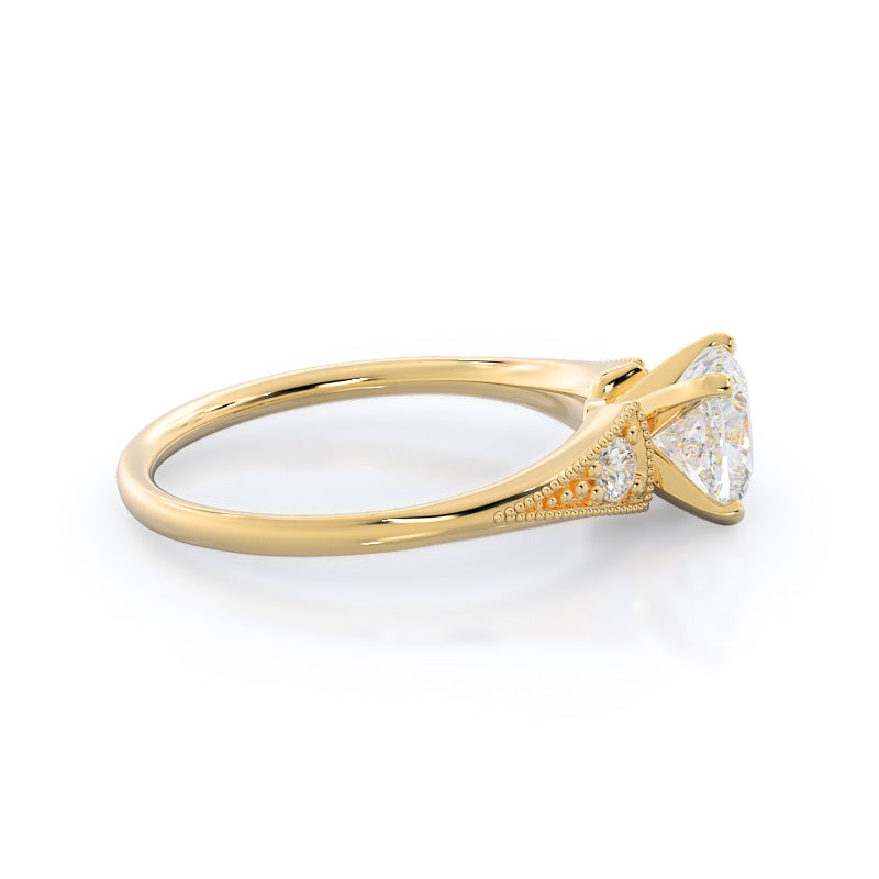 Heirloom Milgrain Diamond Engagement Ring with Cushion Cut Diamond in 14KT Yellow Gold view 3
