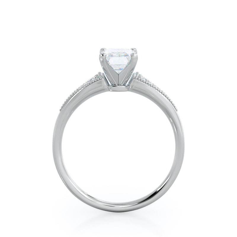 Emerald Cut Heirloom Milgrain Diamond Engagement Ring with Lab Grown Diamond in 14KT Platinum view 4
