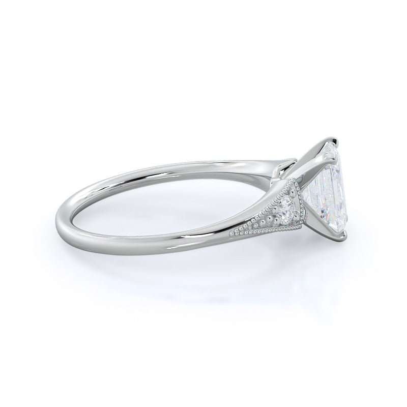 Heirloom Milgrain Diamond Engagement Ring with Emerald Cut Diamond in 14KT Platinum view 3
