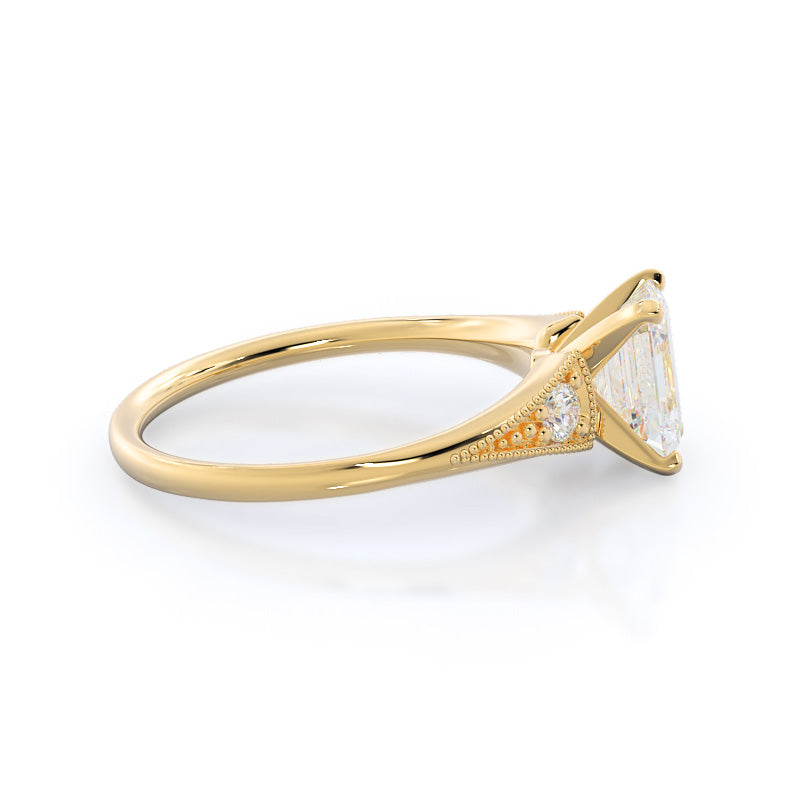 Emerald Cut Heirloom Milgrain Diamond Engagement Ring with Lab Grown Diamond in 14KT Yellow Gold view 5
