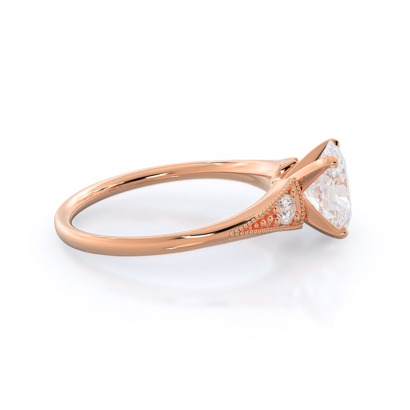 Oval Cut Heirloom Milgrain Diamond Engagement Ring with Lab Grown Diamond in 14KT Rose Gold view 5

