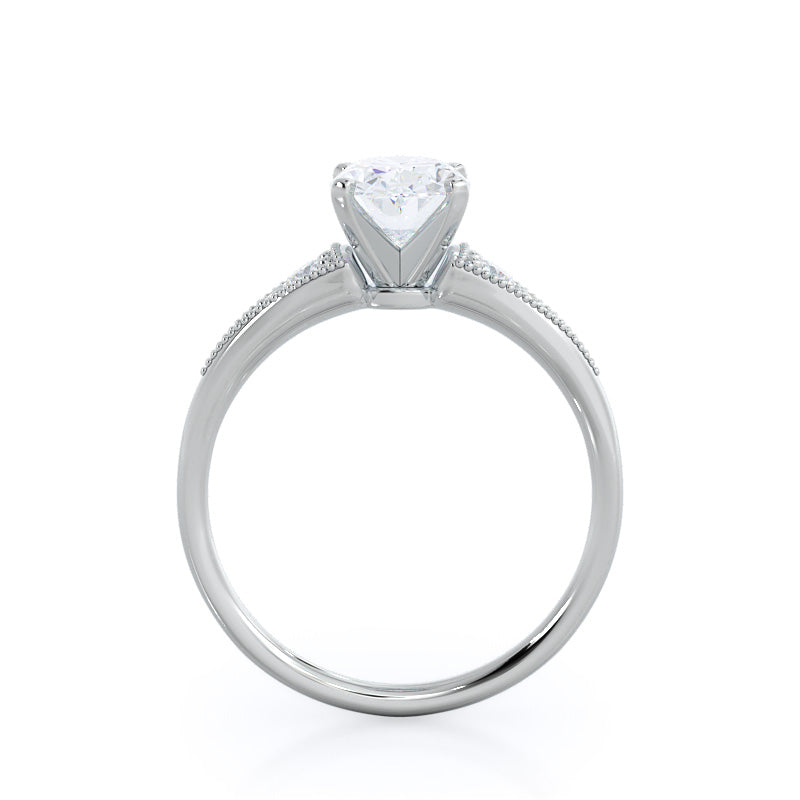Heirloom Milgrain Diamond Engagement Ring with Oval Cut Diamond in 14KT Platinum view 2
