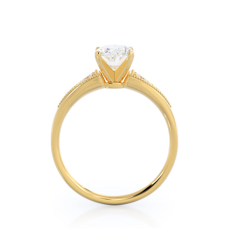 Heirloom Milgrain Diamond Engagement Ring with Oval Cut Diamond in 14KT Yellow Gold view 2
