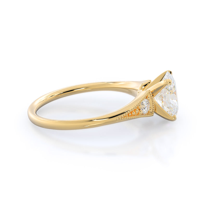 Heirloom Milgrain Diamond Engagement Ring with Oval Cut Diamond in 14KT Yellow Gold view 3
