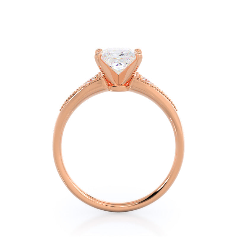 Heirloom Milgrain Diamond Engagement Ring with Princess Cut Diamond in 14KT Rose Gold view 2
