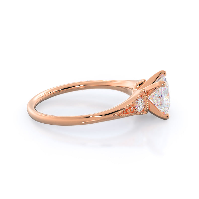 Heirloom Milgrain Diamond Engagement Ring with Princess Cut Diamond in 14KT Rose Gold view 3

