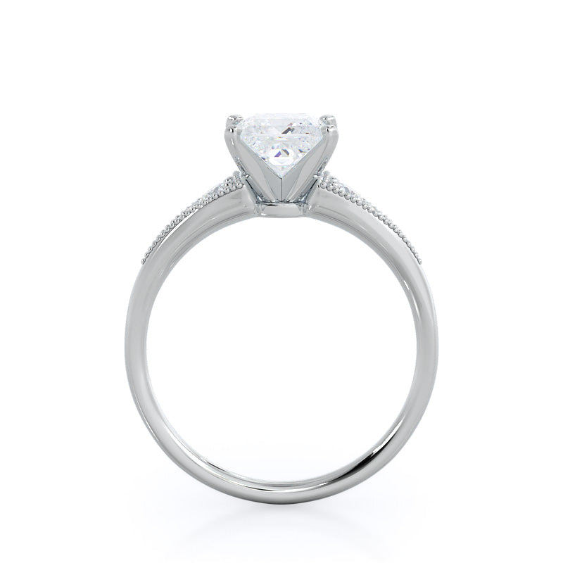 Heirloom Milgrain Diamond Engagement Ring with Princess Cut Diamond in 14KT Platinum view 2
