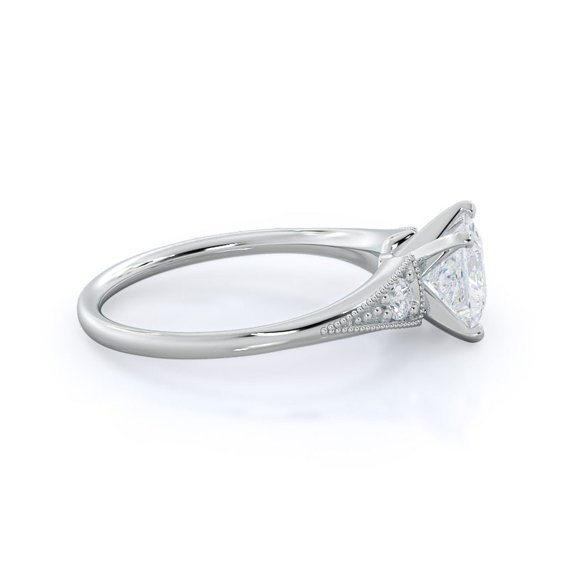 Heirloom Milgrain Diamond Engagement Ring with Princess Cut Diamond in 14KT Platinum view 3
