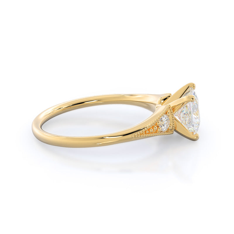 Heirloom Milgrain Diamond Engagement Ring with Princess Cut Diamond in 14KT Yellow Gold view 3
