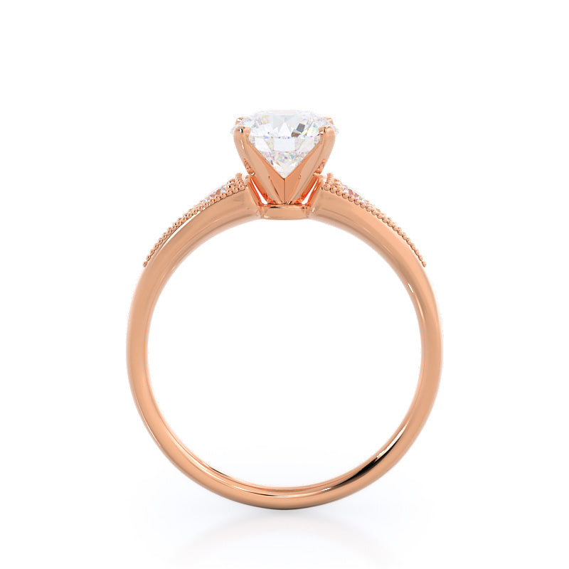 Heirloom Milgrain Diamond Engagement Ring with Round Cut Diamond in 14KT Rose Gold view 2
