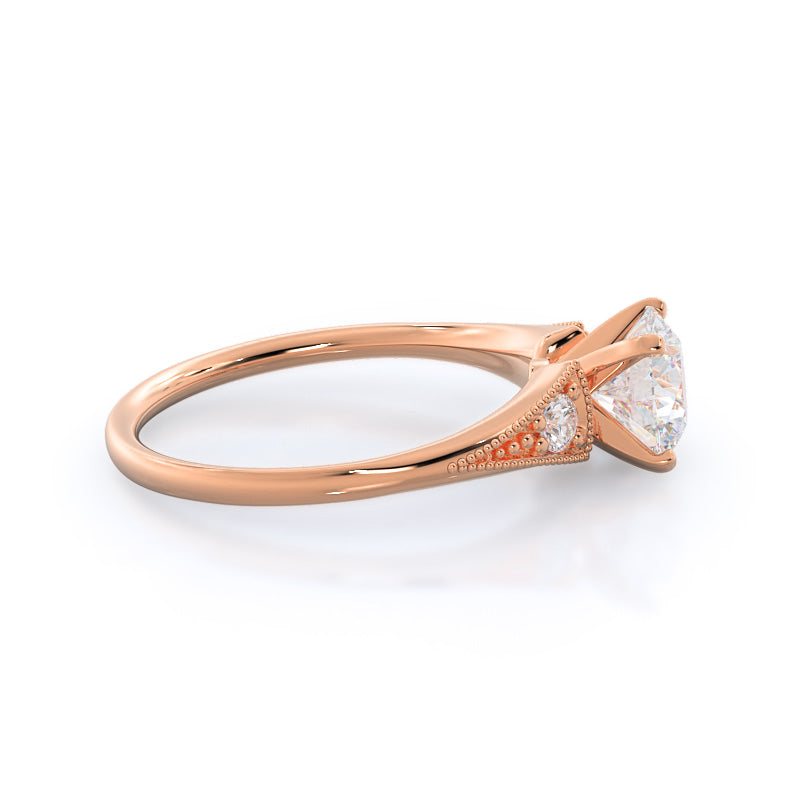 Heirloom Milgrain Diamond Engagement Ring with Round Cut Diamond in 14KT Rose Gold view 3
