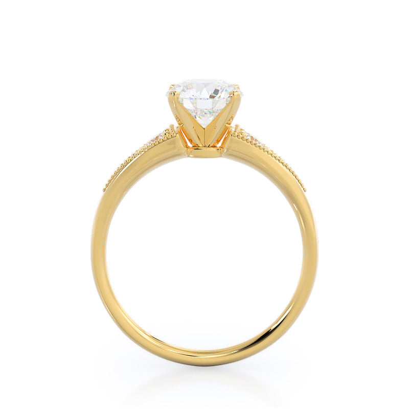 Heirloom Milgrain Diamond Engagement Ring with Round Cut Diamond in 14KT Yellow Gold view 2
