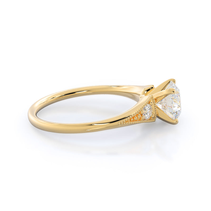 Heirloom Milgrain Diamond Engagement Ring with Round Cut Diamond in 14KT Yellow Gold view 3
