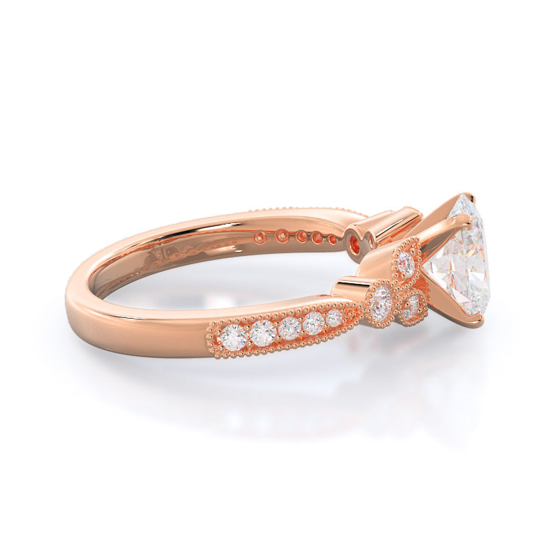 Oval Cut Vintage Leaf Diamond Engagement Ring with Lab Grown Diamond in 14KT Rose Gold view 3
