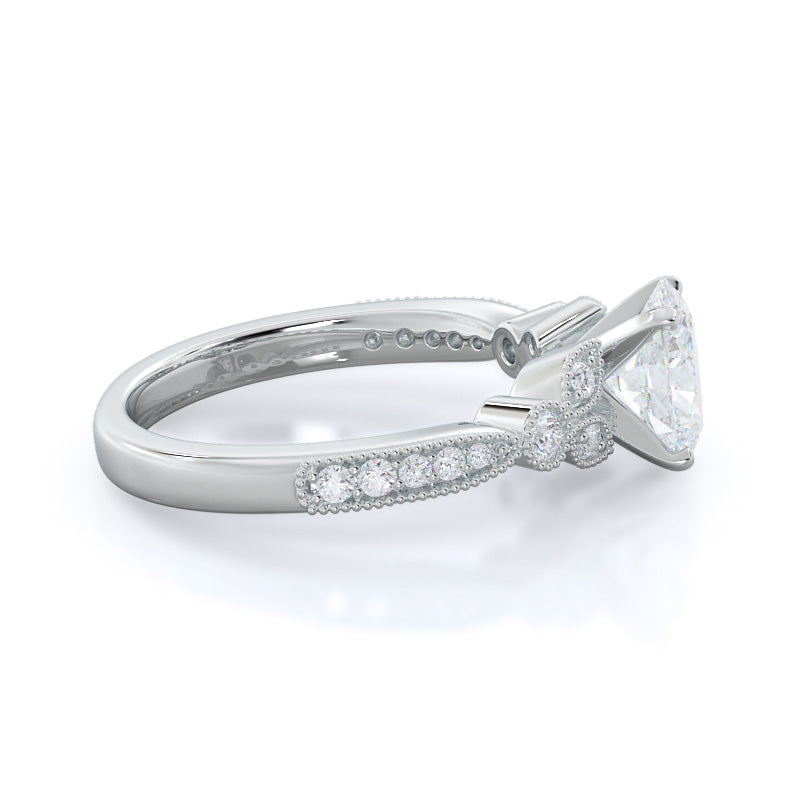 Oval Cut Vintage Leaf Diamond Engagement Ring with Lab Grown Diamond in 14KT Platinum view 3
