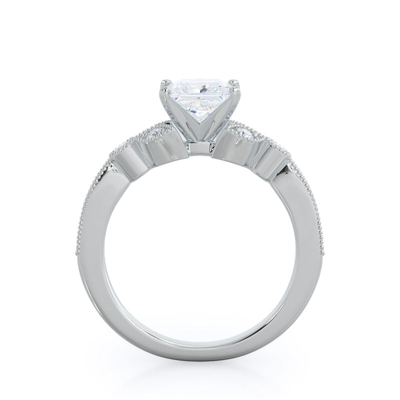 Princess Cut Vintage Leaf Diamond Engagement Ring with Lab Grown Diamond in 14KT Platinum view 2
