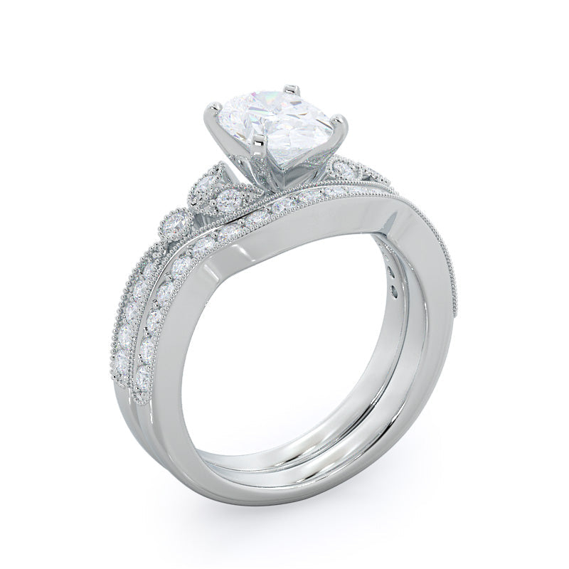 Oval Cut Vintage Leaf Diamond Engagement Ring with Lab Grown Diamond in 14KT Rose Gold view 5
