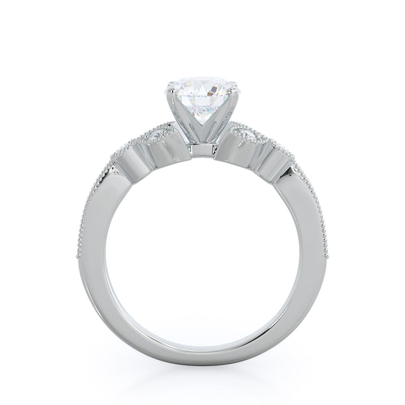 Round Cut Vintage Leaf Diamond Engagement Ring with Lab Grown Diamond in 14KT Platinum view 2
