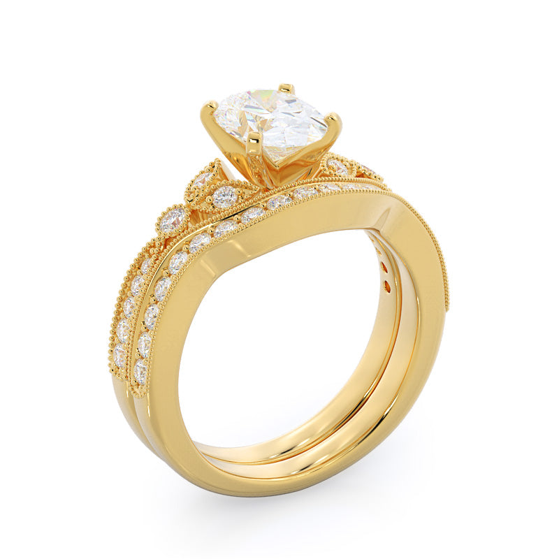 Oval Cut Vintage Leaf Diamond Engagement Ring with Lab Grown Diamond in 14KT Rose Gold view 6
