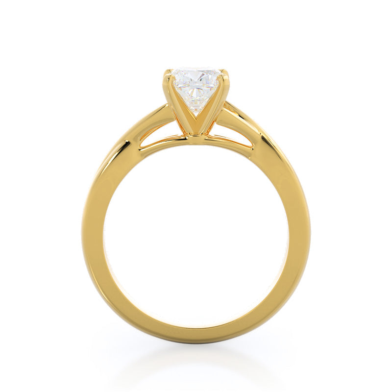 Cushion Cut Cathedral Twist Diamond Engagement Ring with Lab Grown Diamond in 14KT Yellow Gold view 2
