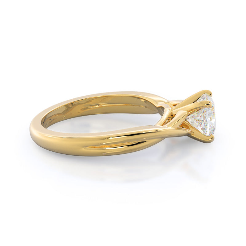 Cushion Cut Cathedral Twist Diamond Engagement Ring with Lab Grown Diamond in 14KT Yellow Gold view 3
