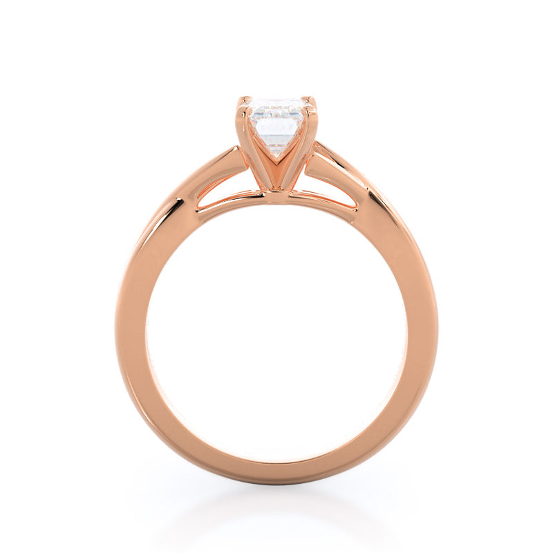 Emerald Cut Cathedral Twist Diamond Engagement Ring with Lab Grown Diamond in 14KT Rose Gold view 2
