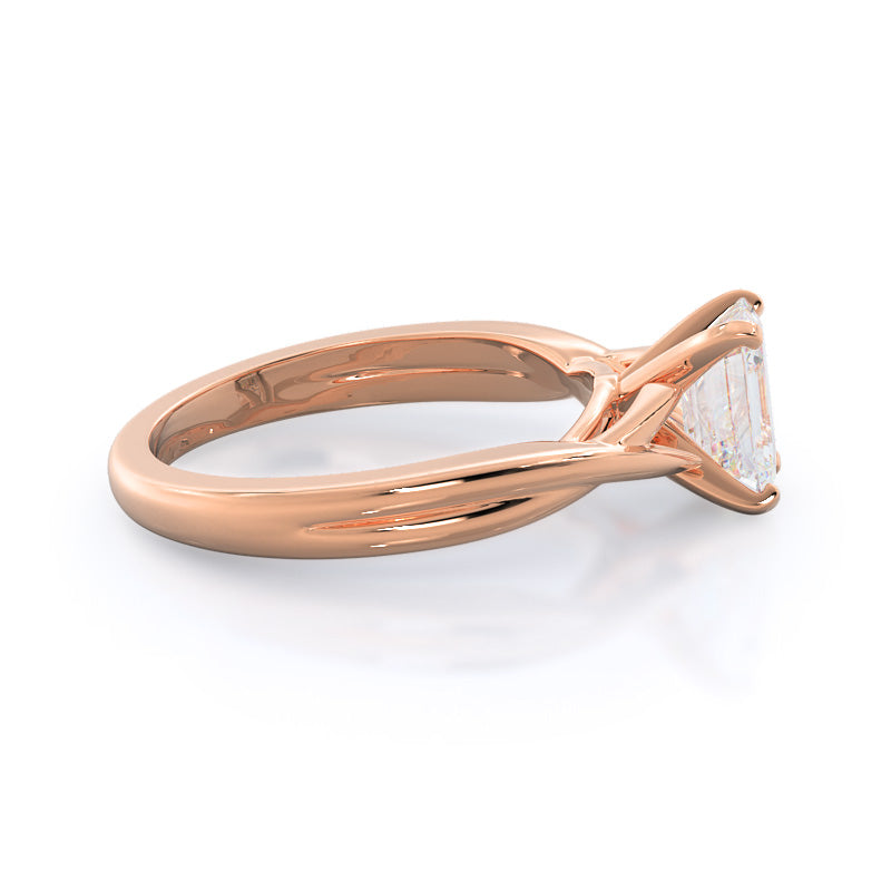 Emerald Cut Cathedral Twist Diamond Engagement Ring with Lab Grown Diamond in 14KT Rose Gold view 3
