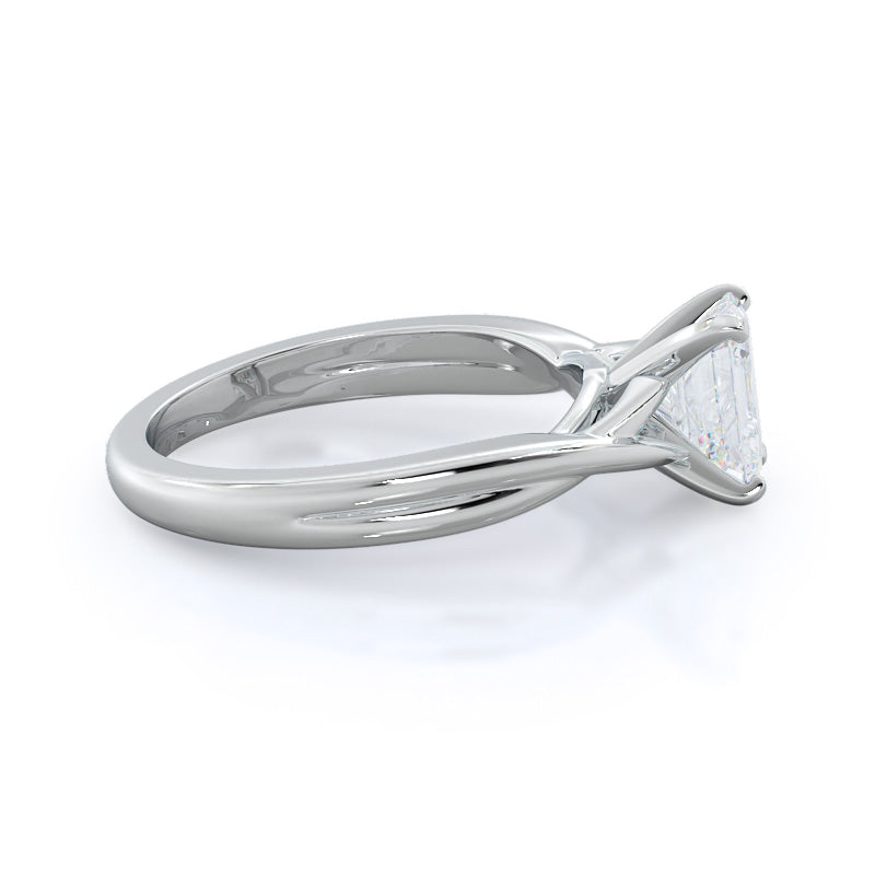 Emerald Cut Cathedral Twist Diamond Engagement Ring with Lab Grown Diamond in 14KT Platinum view 3
