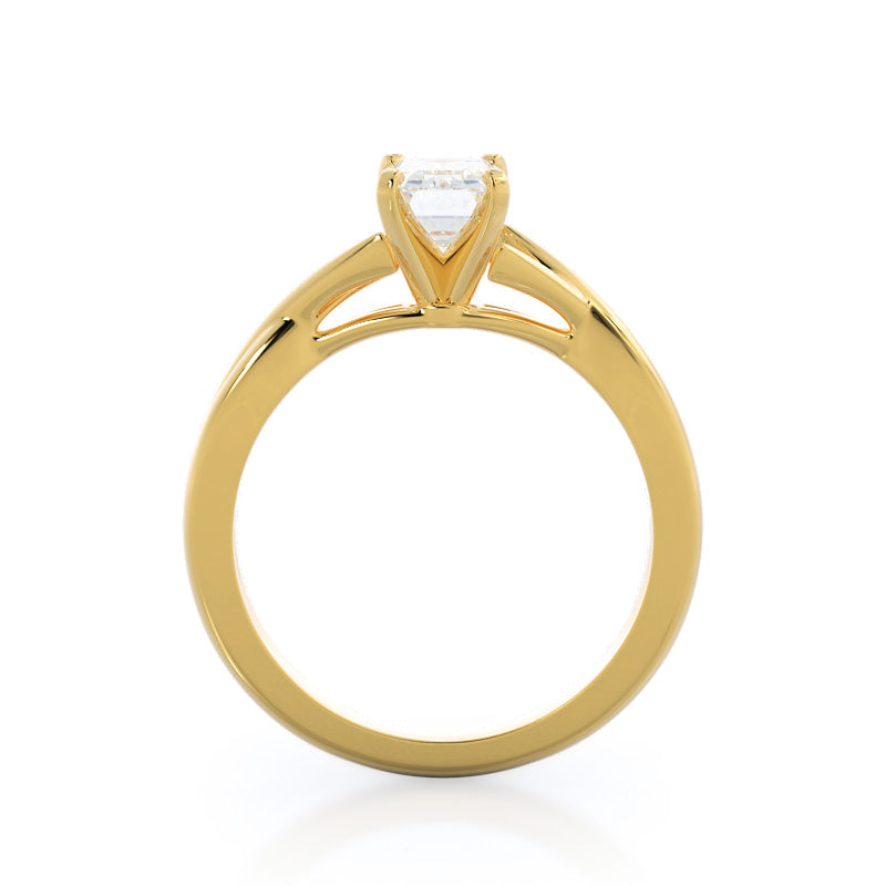 Emerald Cut Cathedral Twist Diamond Engagement Ring with Lab Grown Diamond in 14KT Yellow Gold view 2
