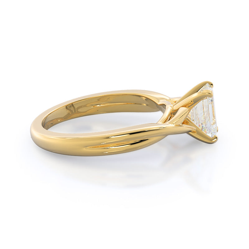 Emerald Cut Cathedral Twist Diamond Engagement Ring with Lab Grown Diamond in 14KT Yellow Gold view 3
