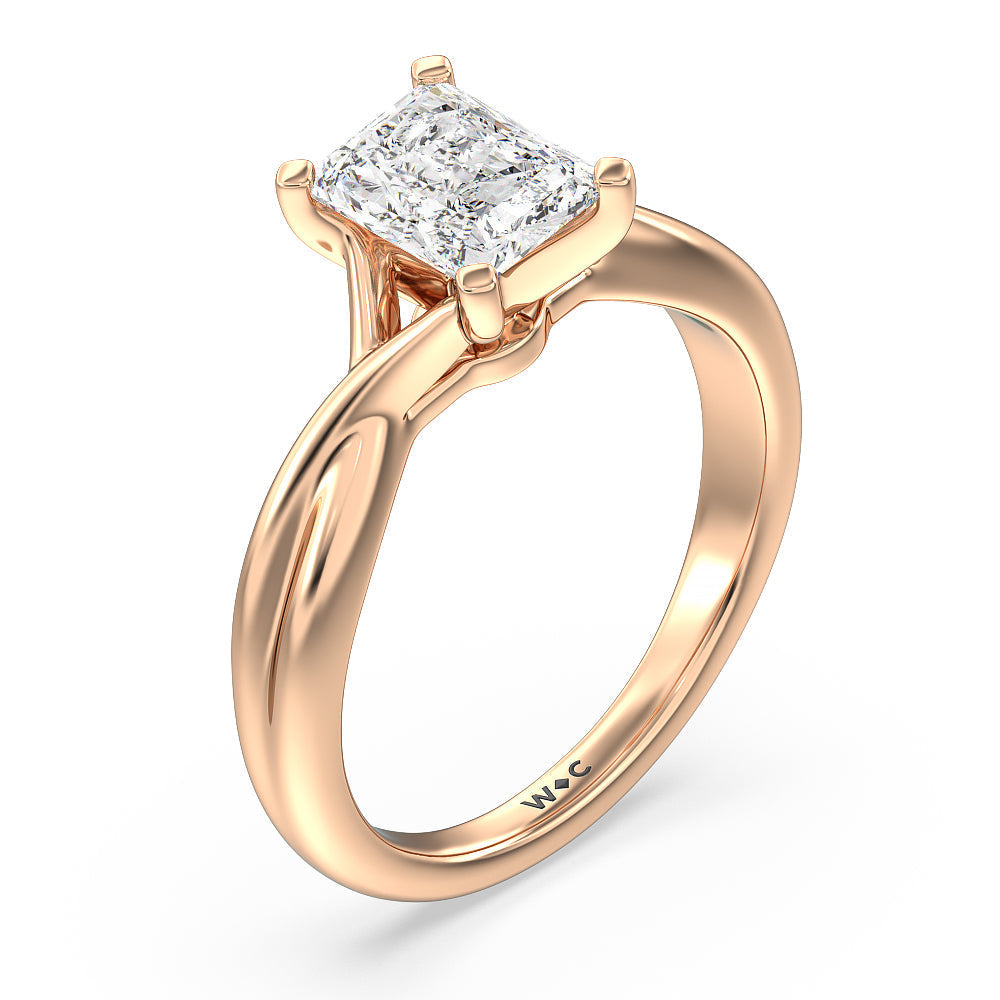 Radiant Cut Cathedral Twist Diamond Engagement Ring with Lab Grown Diamond in 14KT Rose Gold view 3
