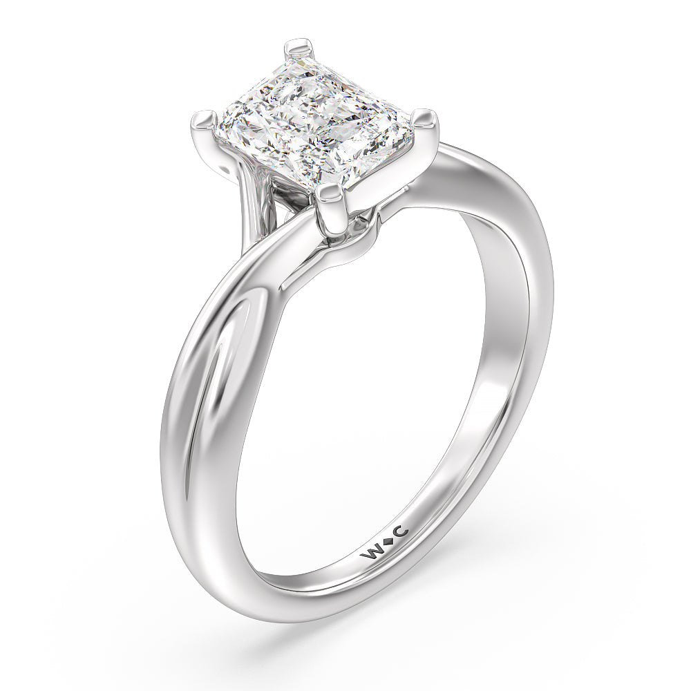 Radiant Cut Cathedral Twist Diamond Engagement Ring with Lab Grown Diamond in 14KT Platinum view 3
