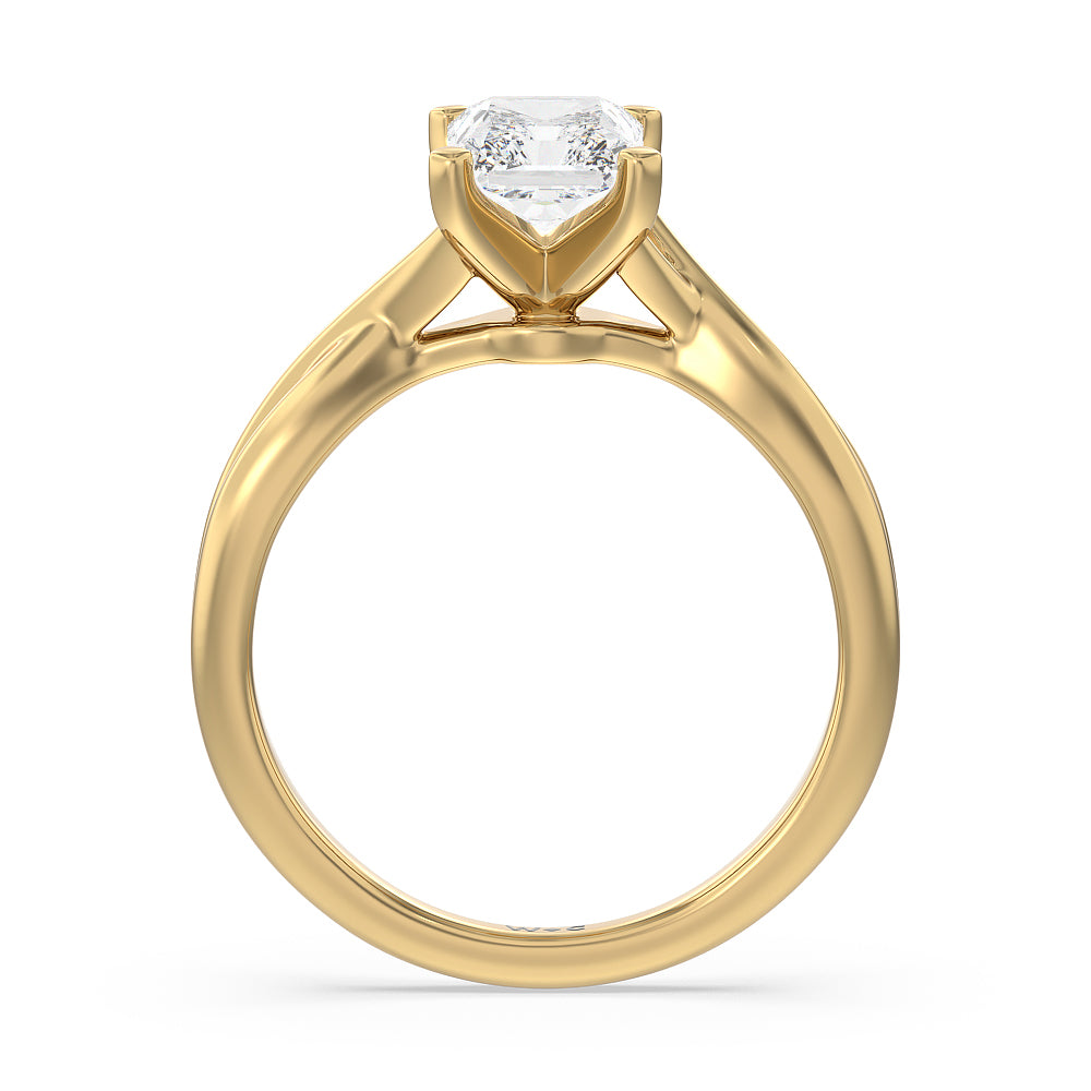 Radiant Cut Cathedral Twist Diamond Engagement Ring with Lab Grown Diamond in 14KT Yellow Gold view 2
