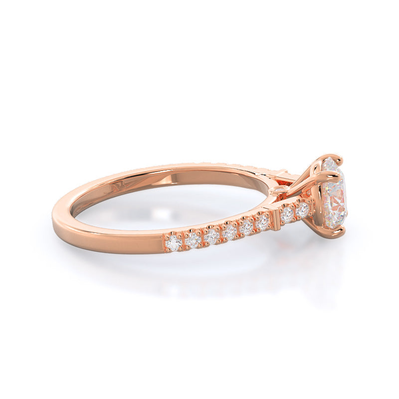 Chic Accent Diamond Engagement Ring with Round Cut Diamond in 14KT Rose Gold view 3
