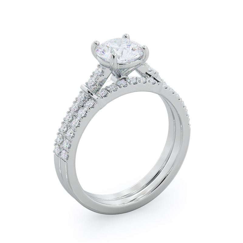 Chic Accent Diamond Engagement Ring with Round Cut Diamond in 14KT Platinum view 4
