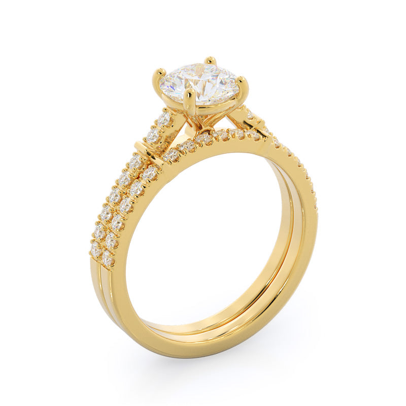 Chic Accent Diamond Engagement Ring with Round Cut Diamond in 14KT Yellow Gold view 4
