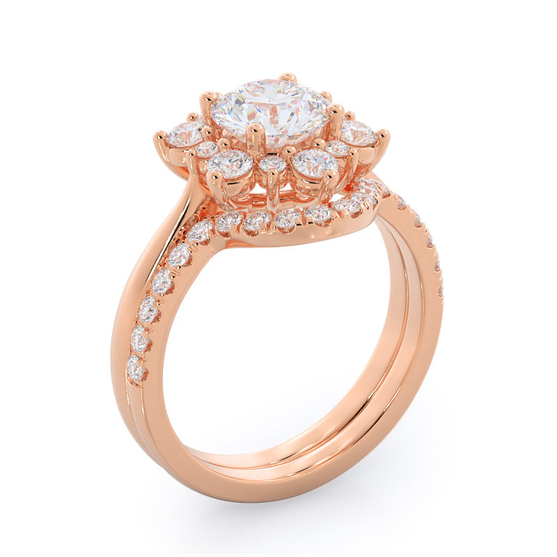 Round Cut Star Halo Diamond Engagement Ring with Lab Grown Diamond in 14KT Rose Gold view 7
