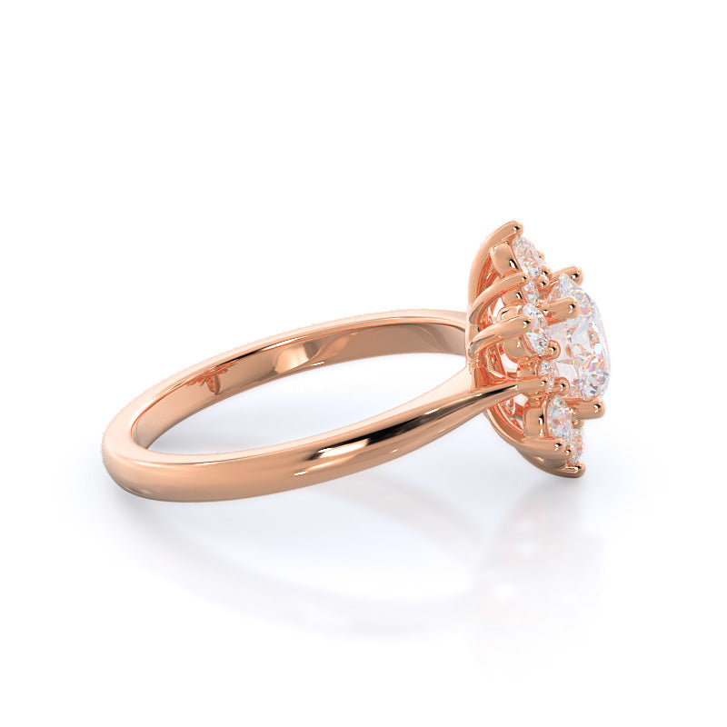 Round Cut Star Halo Diamond Engagement Ring with Lab Grown Diamond in 14KT Rose Gold view 3
