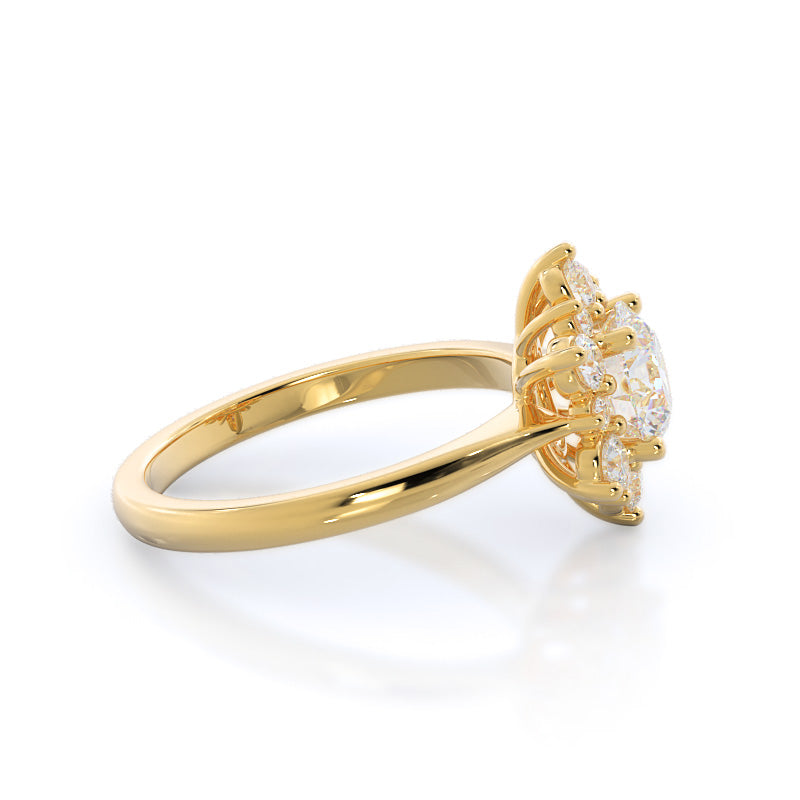 Round Cut Star Halo Diamond Engagement Ring with Lab Grown Diamond in 14KT Yellow Gold view 3
