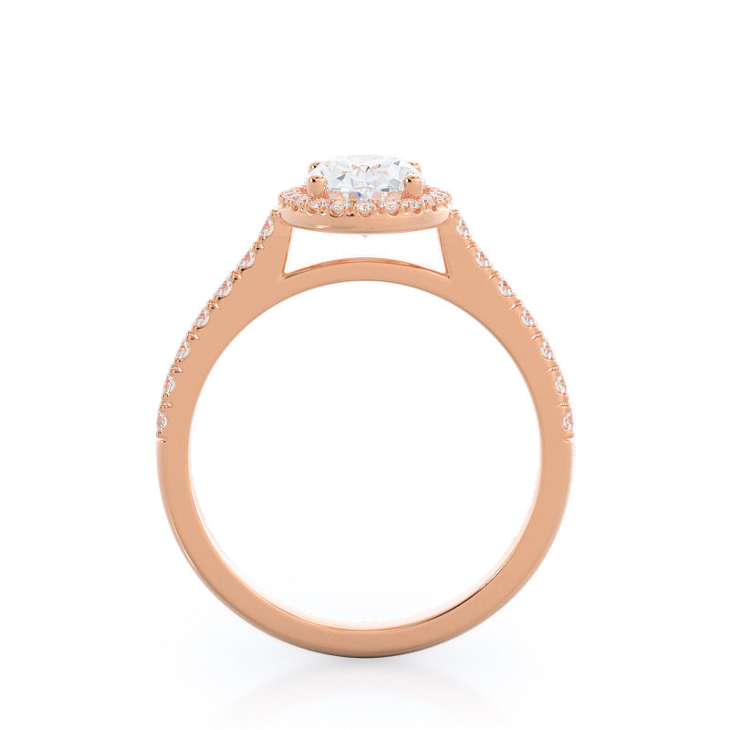 Pave Halo Engagement Ring with Oval Cut Diamond in 14KT Rose Gold view 2
