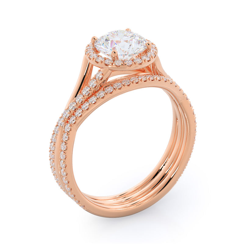 Twisting Diamond Halo Engagement Ring with Round Cut Diamond in 14KT Rose Gold view 7

