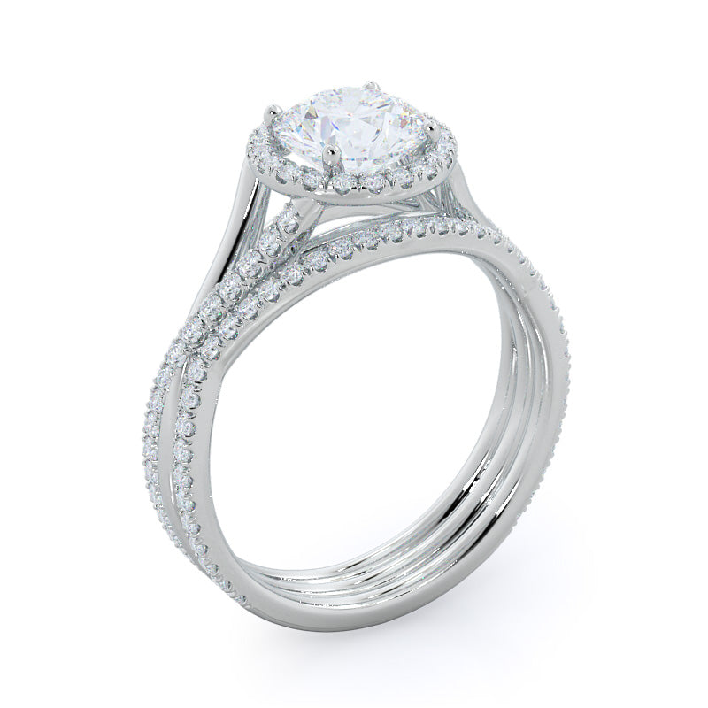 Twisting Diamond Halo Engagement Ring with Round Cut Diamond in 14KT Rose Gold view 5
